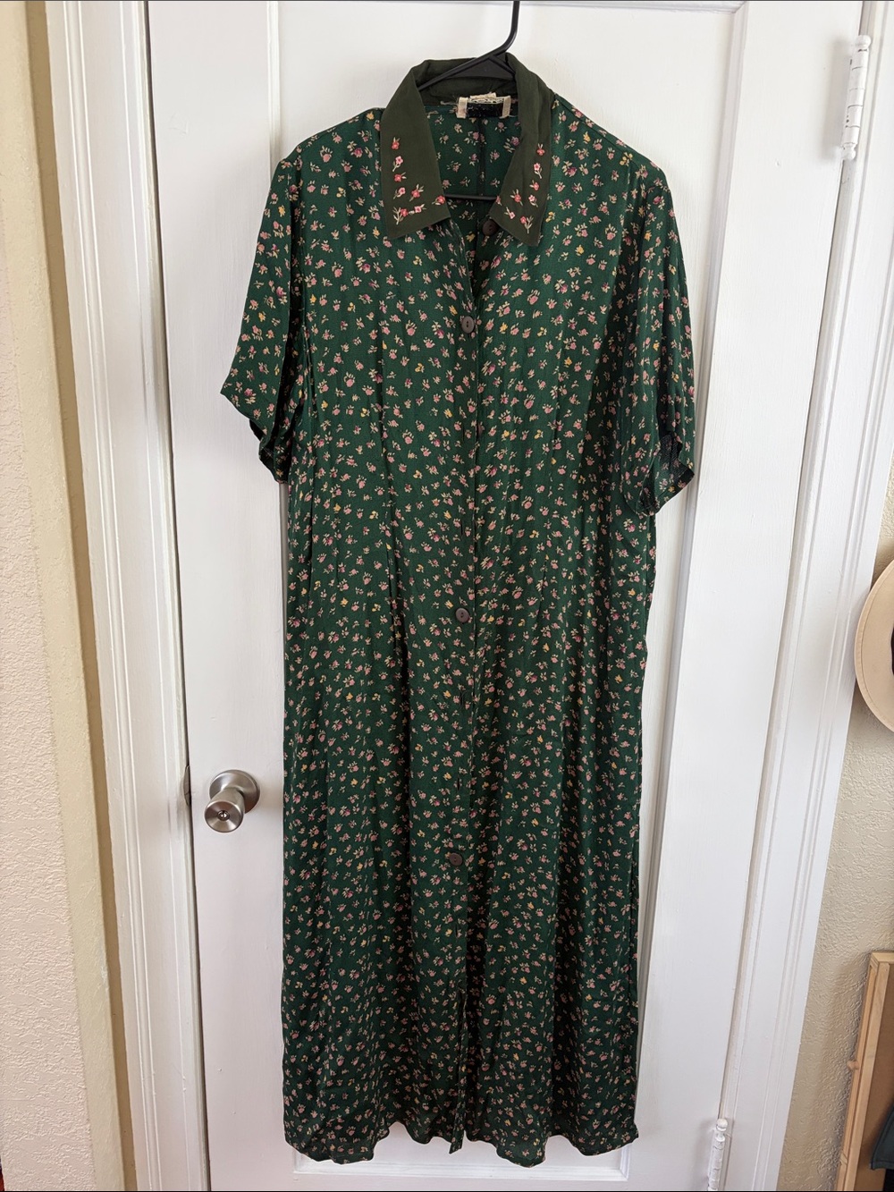 April Cornell, vintage floral, print green maxi dress